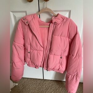 Pink cropped puffer jacket